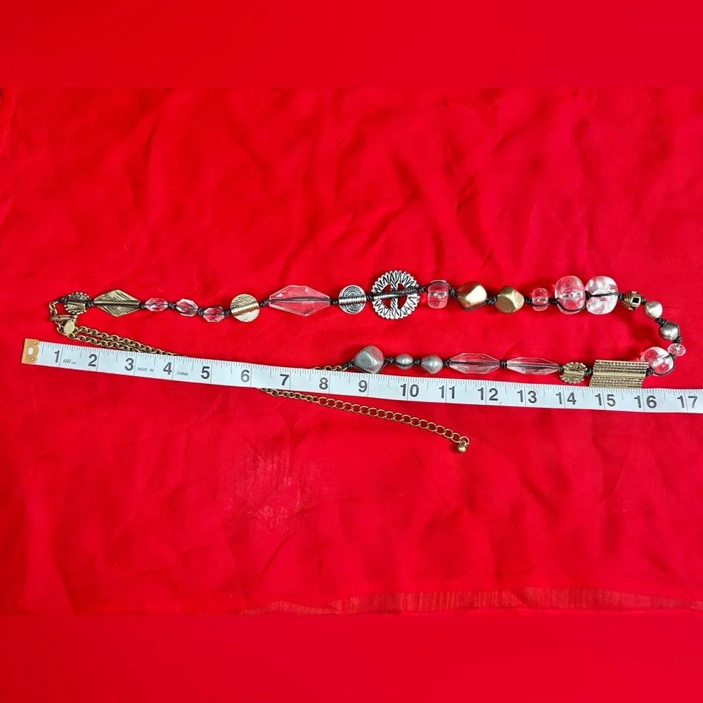 Vintage gold tone and pink feminine chain statement belt